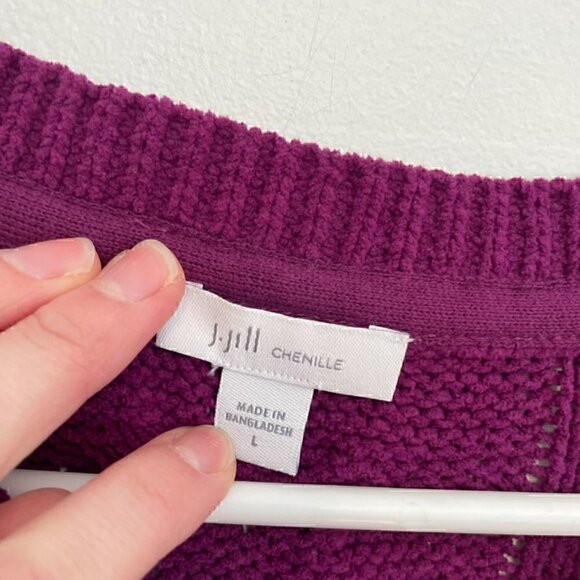 J. JILL Split Neck Chenille Tunic Sweater Solid Purple Chunky Cable Knit Large L - Picture 5 of 12